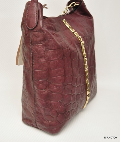 Nwt Dimoni Spain COCO Croco Leather Tote Shoulder Bag Handbag Hobo ~Bordeaux - Picture 3 of 9