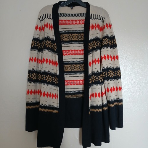 Talbots Cardigan 2x Open Front Aztec Fair Isle Wool Mohair Lagenlook Cozy