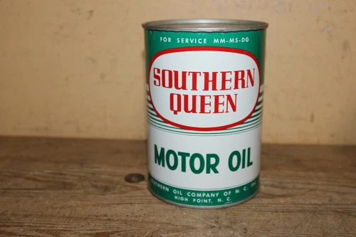 Vintage c.1960 Southern Queen Motor Oil 1 Quart Metal Can Sign NICE