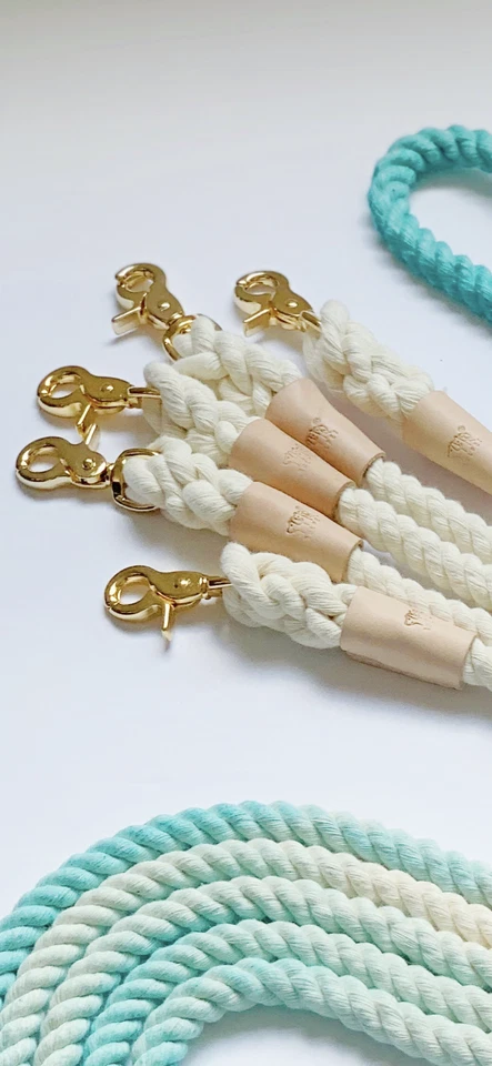 Correa de cuerda azul ombre hecha a mano de algodón natural ecológica BULPET con Genui para perro Foto 2 de 4