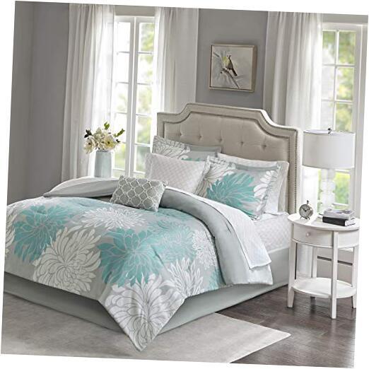 Maible Cozy Bed in A Bag Comforter with Queen (90 in x 90 in) Aqua/Gray