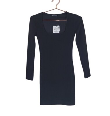 black long sleeve bodycon dress square neck New ZARA M Sqaure Women Bubble This PrettyLittleThing essential offers Honey and Rosie dress, Size:4-Large