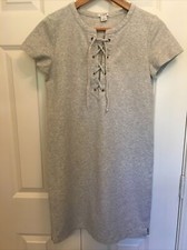 J.Crew XS Shift T Shirt Dress Lace Up Front Light Gray SS EUC!