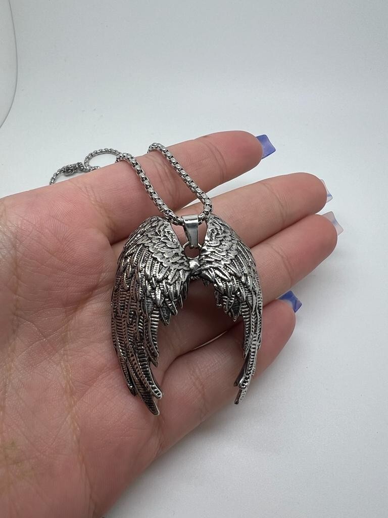 Necklace For Men or Women Large Stainless Steel Angel Wing Feather