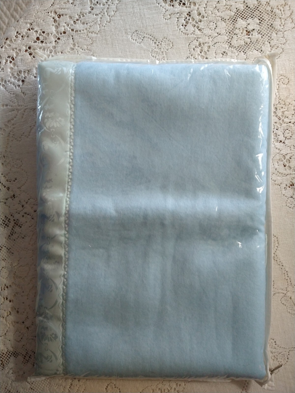 Quiltex Vintage Blue Baby Blanket Silky Edge Satin Binding NOS USA 52