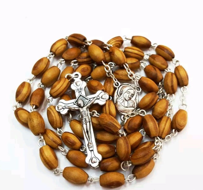 Catholic Jerusalem Holy Land Olive Wood Prayer Beads Rosary With Glass Bottle Holy Soil Cross Crucifix In Wooden Decorative Box - Foto 7