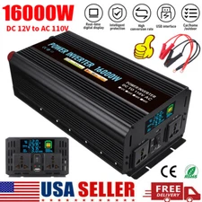 Car Power Inverter 16000W DC 12V to AC 110V Sine Wave Solar Converter LCD USB