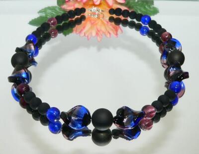Halskette Kette Lampwork Glas Murano Art Twist Royal violett Perle schwarz 444n