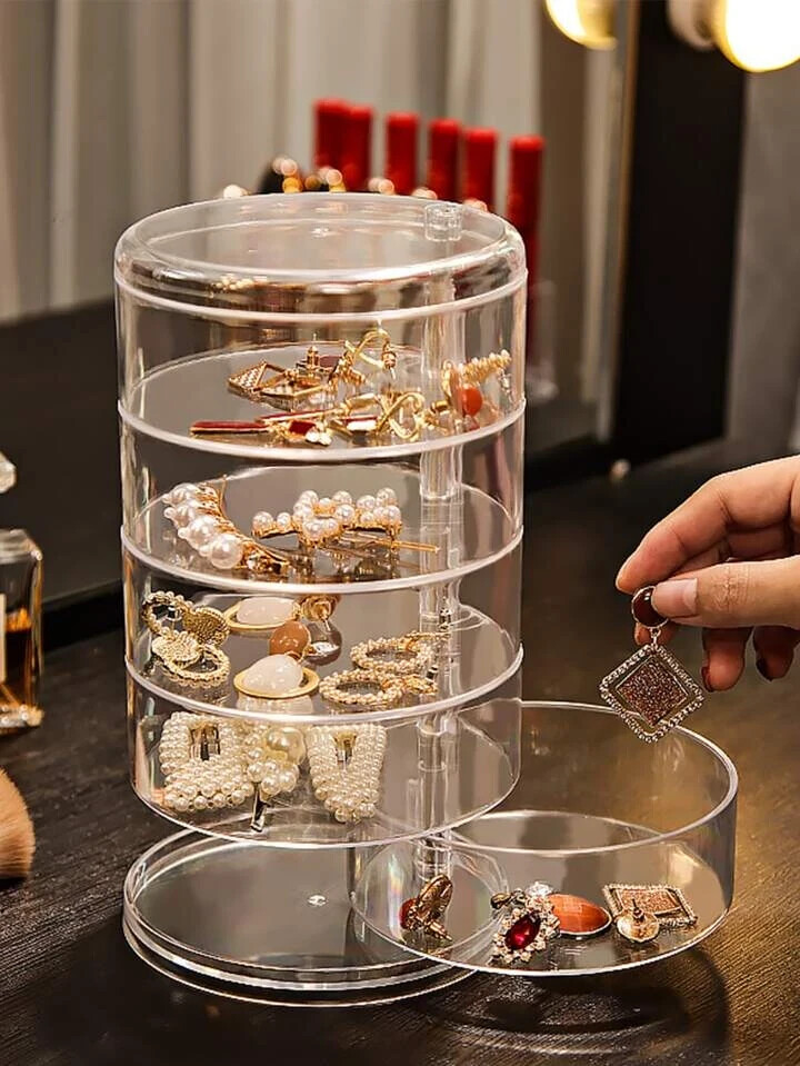 Jewelry Organizer Box 5 Layers Clear Acrylic 360° Rotating