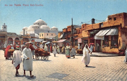 Tirage Photo Vintage Tunis 1918 - Place Bab Souika - Format 9x14 Cm - Original