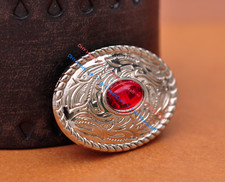 10X Bling Silver Western Cowboy Oval Red Rhinestone Leathercraft Bag Belt Concho