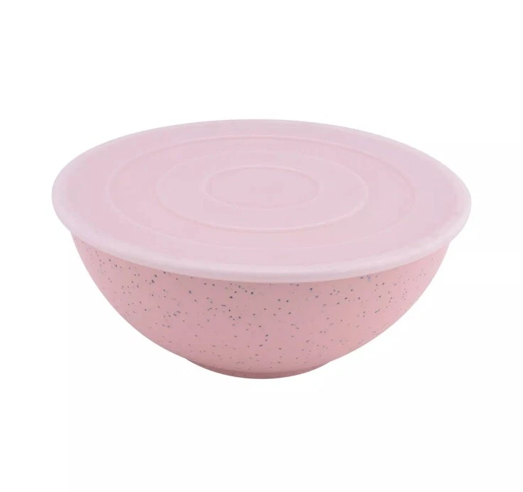 4-Piece Eco-Friendly Recycled Plastic Serve Bowl Set-Spotted Pink Color-BPA Free - Image 4 of 4