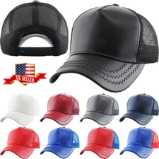 PU Leather Mesh Back Adjustable Snapback Trucker Hat