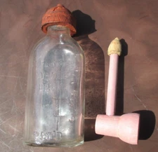 Dy-Dee Baby Bubble Pipe Rubber Tip All Wood Rare & Glass Bottle 1930s Effanbee 