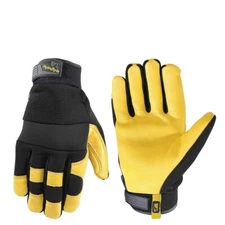 Men's Wells Lamont HydraHyde Leather Work Gloves, Multiple Sizes, Black/Yellow