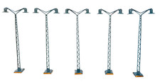 5x Leuchte HO - Gittermastleuchte zweiseitig - dunkelgrau  14,1 cm - H0 HO 1:87