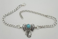 Fun Women Boot Chain Silver Metal Shoe Turquoise Blue Bead Indian Elephant Charm