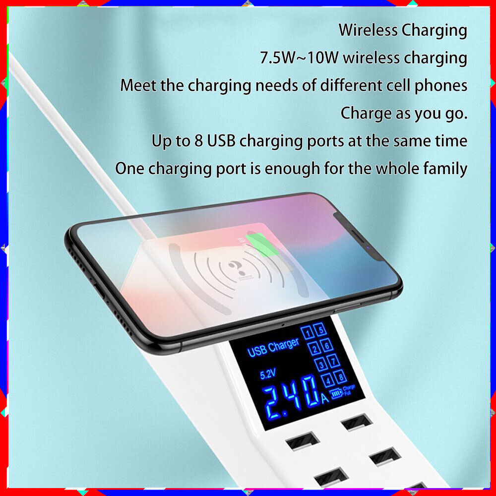 8-Port USB Hub with Wireless Charging Pad & Non-Slip Base 5V8A 8-Port USB Hub with Wireless Charging Pad & Non-Slip Base 5V8A
