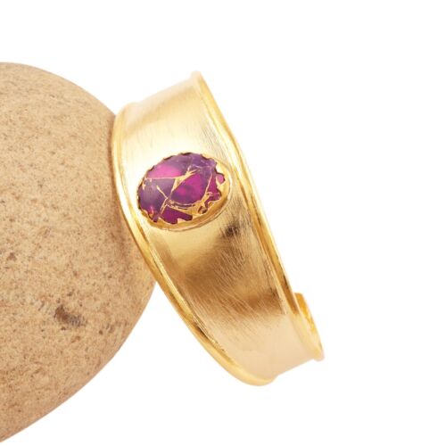 Purple Copper Turquoise Matte Gold Plated Prong Set Cuff Gemstone Bangle For Her - Picture 1 of 4