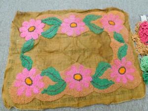 Vintage WONDER ART So EZ Yarn CHENILLE Rug Hooking Canvas Kit Partially Comp