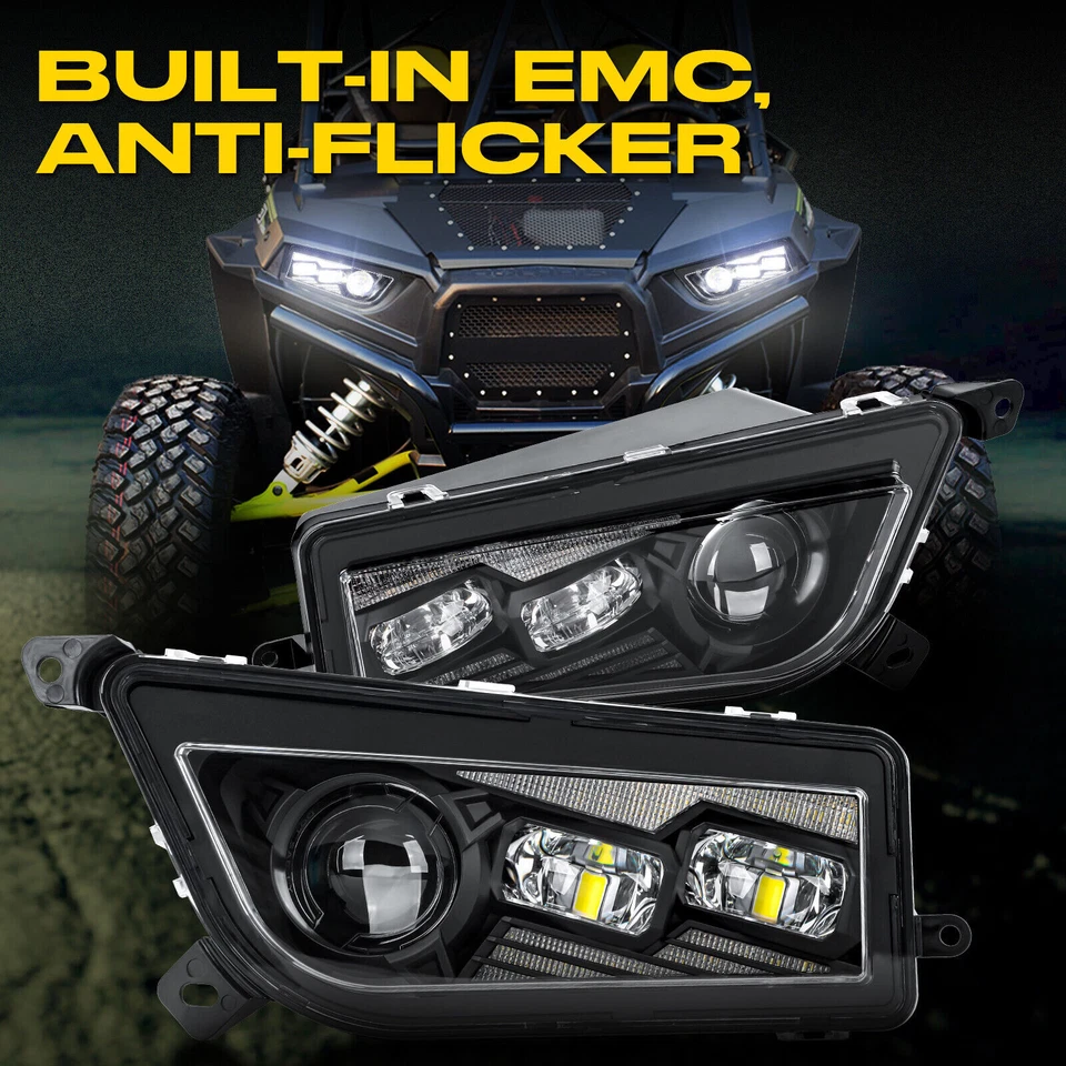 LED Head Lights for Fit For Polaris RZR XP 1000 2014-2020 General 1000 2016-2020 - Image 4 of 4