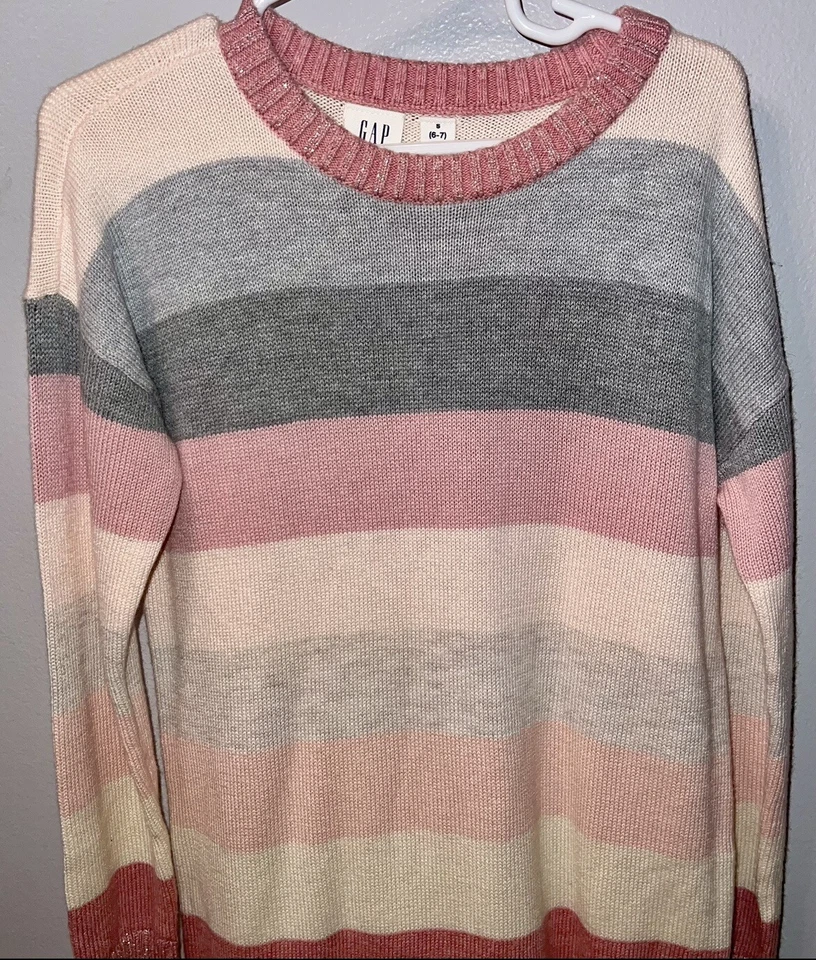 Nuevo con etiquetas Vestido Suéter Gap Niñas-Rosa Neutro Rayas-Talla 6-7 Foto 2 de 4