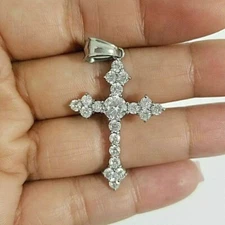 2Ct Round Cut Simulated Diamond Religious Cross Pendant In 14K White Gold Plated