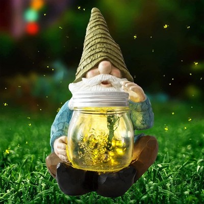 Solar Firefly Jar Gnome Waterproof- Large Garden 
