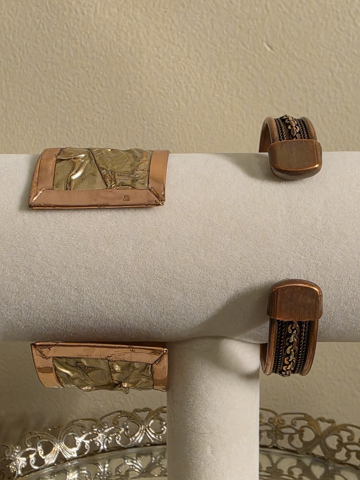 Handcrafted Copper Cuff Bracelets Set Textured Br… - image 2