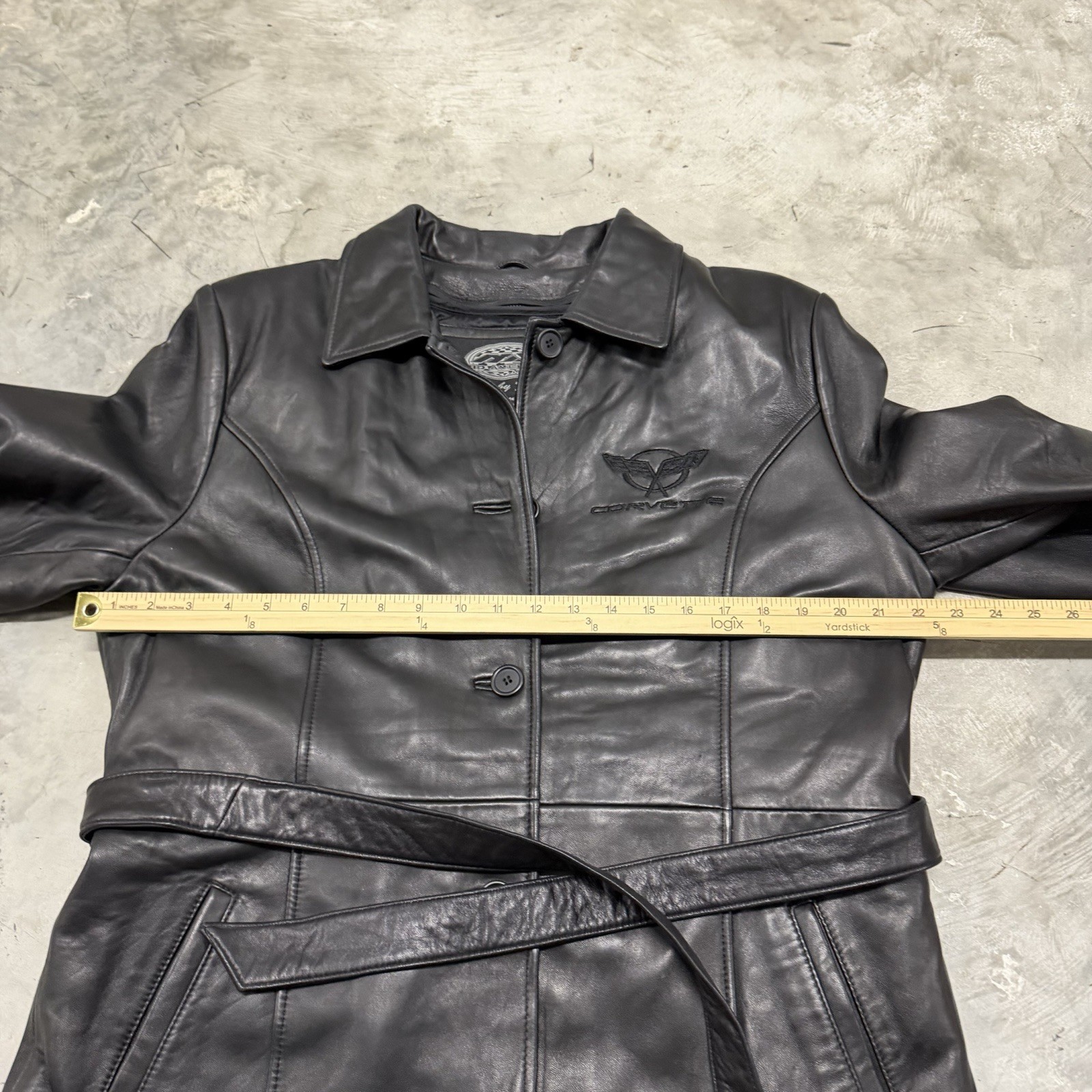 Rare Corvette Leather Belted Jacket Embroidered B… - image 3