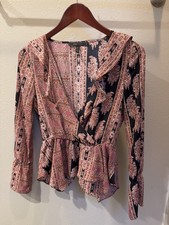 BCBG Max Azira Blouse XS Black Combo Jewele