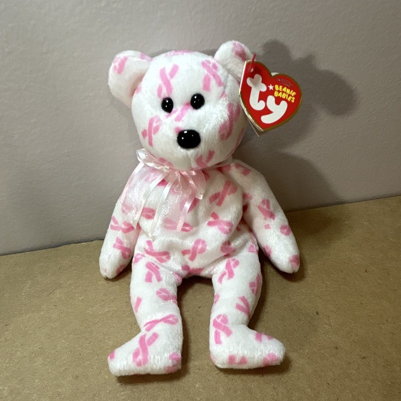 Ty Beanie Babies Giving Bear Plush Pink Ribbon Print 2007 Ages 3-5 Years