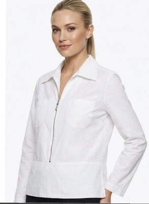 Chanel 2001 White Cotton Zip Front Blouse Shirt CC Logo Italy Size 42 US 10