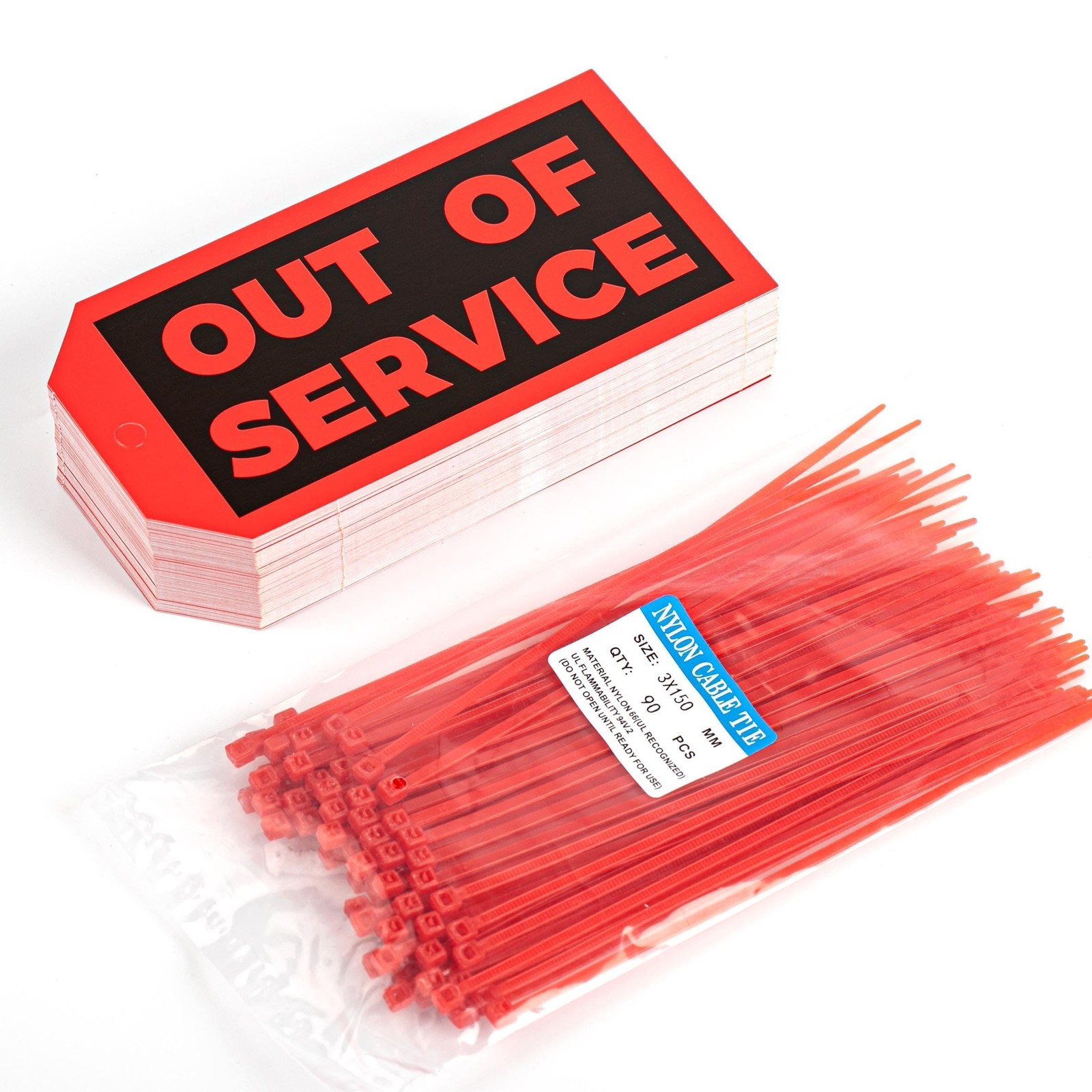 Out of Service Tags 90-Pack with Adjustable Wire Ties for Eq