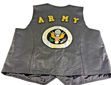 USA Brand Leather Motorcycle Vest XL Army Back Patch Snap Front Black Biker