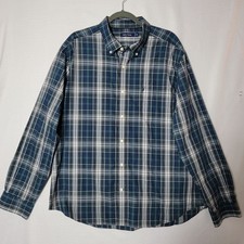 Nautica Button Down Shirt Mens Sz XXL Long Sleeve Navy Teal White Plaid
