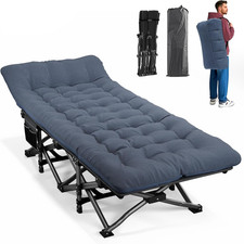 Camping Cot Folding Bed for Adults Portable Sleeping Cot with Cushion Blue