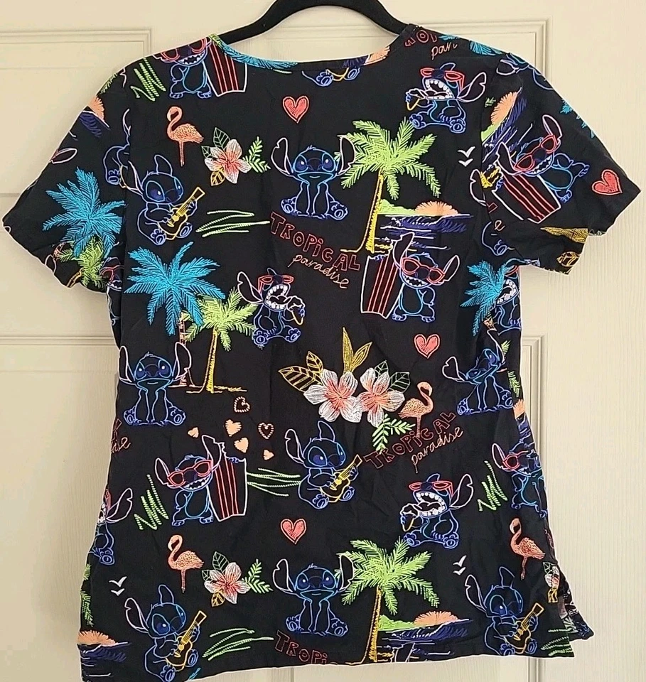 Blusa Médica Disney “Tropical Paradise” Lilo & Stitch Cuello en V Talla XS Foto 2 de 4
