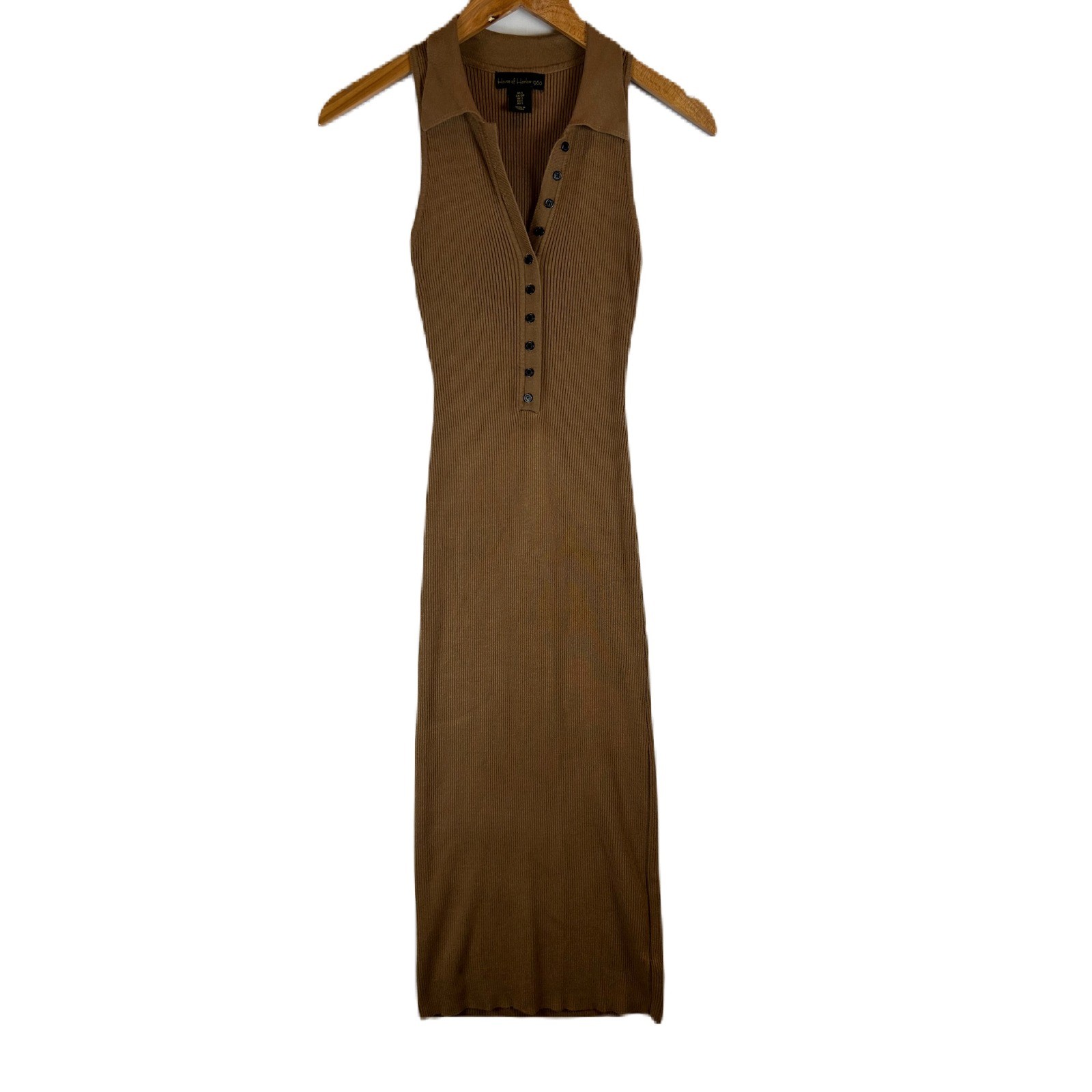 House of Harlow 1960 Brown Ribbed Sleeveless Henley Midi Sweater Dress Small