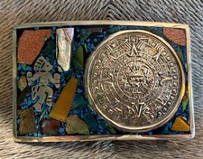 HEAVY 112g 925 Sterling Silver Aztec Warrior/Calendar Buckle  Mexico 