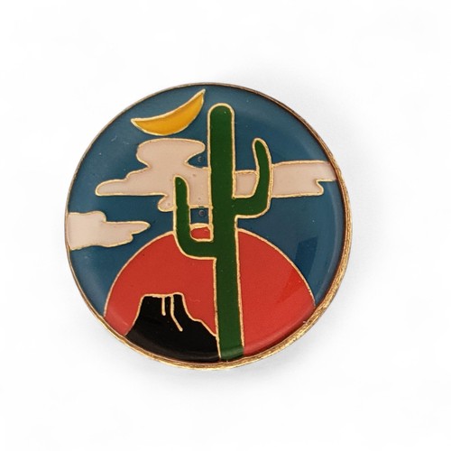 Vintage Arizona Desert Sunset Saguaro Cactus Lapel Pin Southwest Souvenir