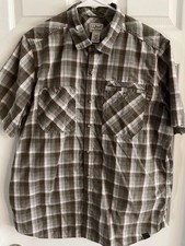 LL Bean Shirt Mens L Reg. Button Down Short Sleeve Brown Plaid