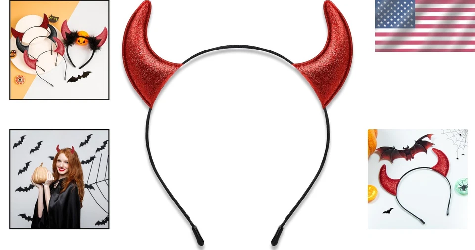 Glitter Red Devil Horns Headband - Perfect for Halloween Cosplay & Parties - Image 2 of 4