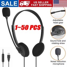 USB Headset Headphone Microphone Noise Cancelling For PC Computer Call Chat LOT
