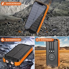Solar Power Bank Portable Solar Charger, Multiple Cables, Camping, water proof
