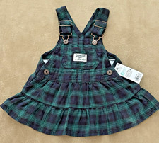 NWT OshKosh B  gosh Flannel Plaid Overall Dress Jumper Sz 6 mos Green/Blue Plaid