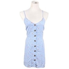 Forever 21 Blue Floral Polka Dot Button Front Tie Back Mini Dress Large NWT