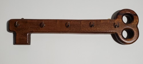 Wooden Key Shaped Holder Chain Ring Rack Hooks Wood Kitschy Vtg Primitive - Picture 3 of 21