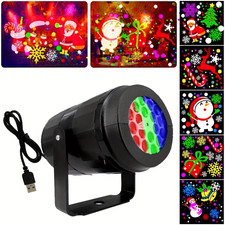 USB Powered Colourful Christmas Rotating Laser Projector Light - 16 XMasPatterns