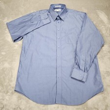 Paul Fredrick Shirt Mens 17-36 Blue Stripe Non Iron Cotton Dress Button Front